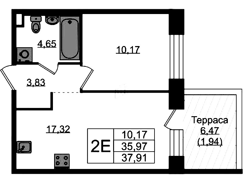 1-комнатная квартира 37.91 м², 1/5 эт., ЖК «Plus Пулковский»